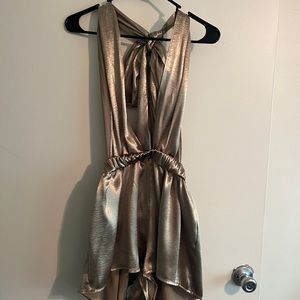 Never worn before gold satin short romper